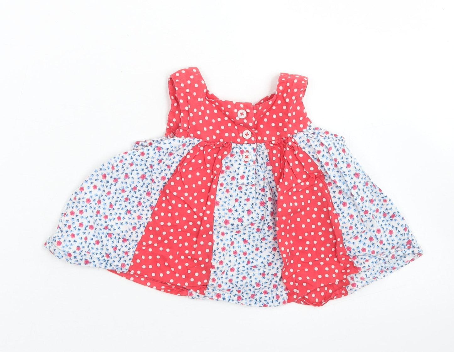 George Girls Red Floral Cotton Basic Tank Size 9-12 Months Round Neck Button