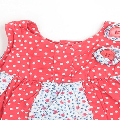 George Girls Red Floral Cotton Basic Tank Size 9-12 Months Round Neck Button