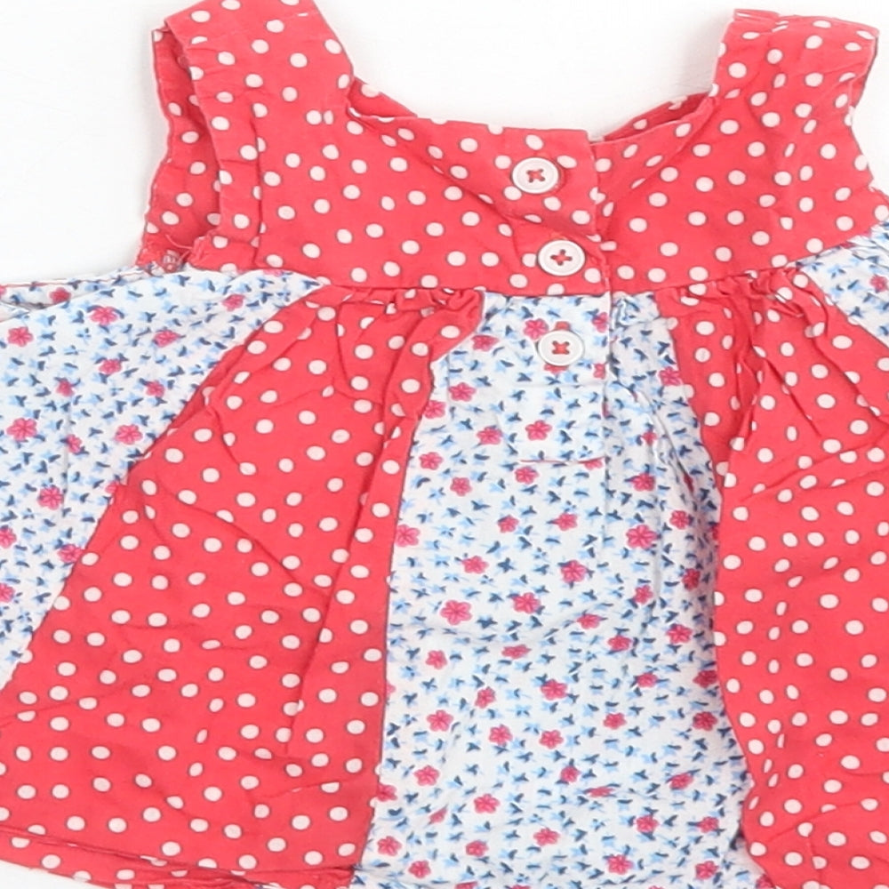 George Girls Red Floral Cotton Basic Tank Size 9-12 Months Round Neck Button