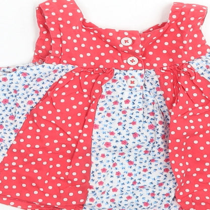 George Girls Red Floral Cotton Basic Tank Size 9-12 Months Round Neck Button