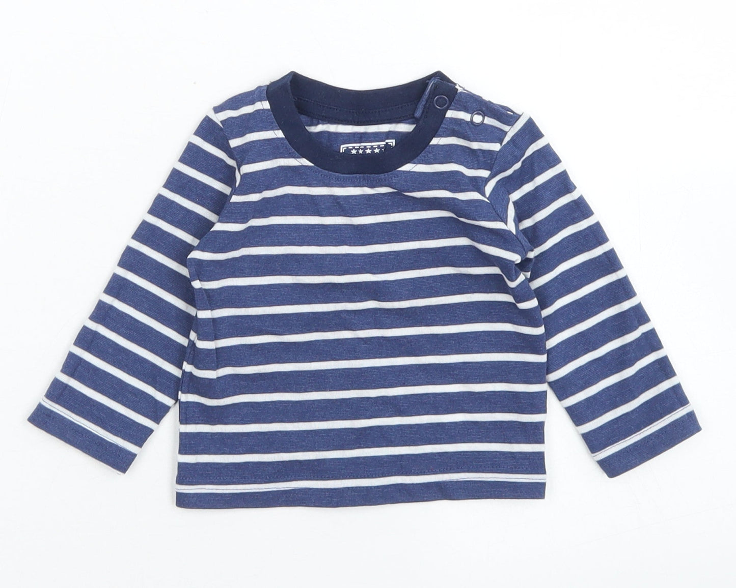 Early Days Boys Blue Striped Cotton Basic T-Shirt Size 0-3 Months Crew Neck Snap