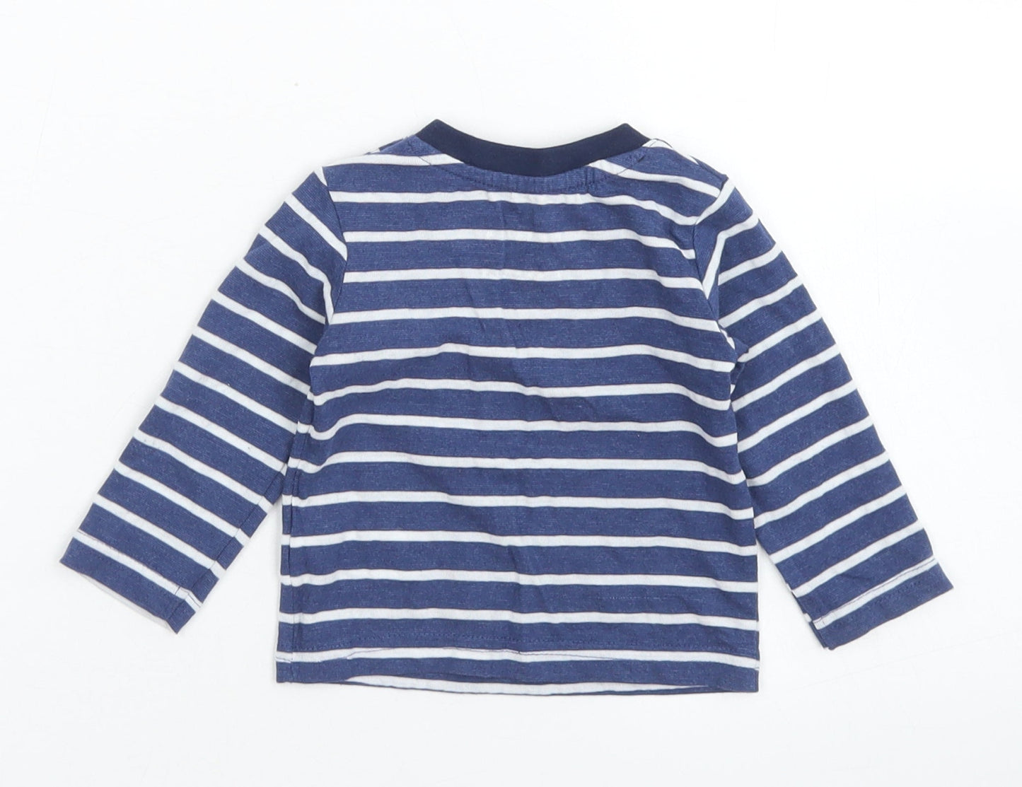 Early Days Boys Blue Striped Cotton Basic T-Shirt Size 0-3 Months Crew Neck Snap