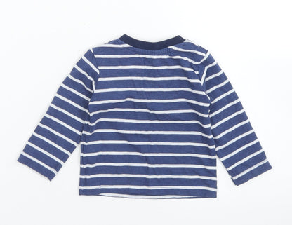Early Days Boys Blue Striped Cotton Basic T-Shirt Size 0-3 Months Crew Neck Snap