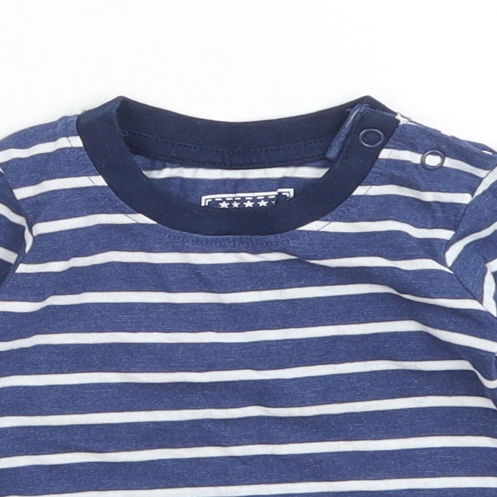 Early Days Boys Blue Striped Cotton Basic T-Shirt Size 0-3 Months Crew Neck Snap