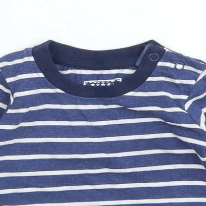 Early Days Boys Blue Striped Cotton Basic T-Shirt Size 0-3 Months Crew Neck Snap