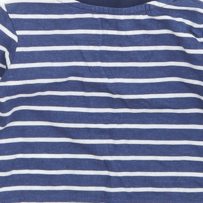 Early Days Boys Blue Striped Cotton Basic T-Shirt Size 0-3 Months Crew Neck Snap