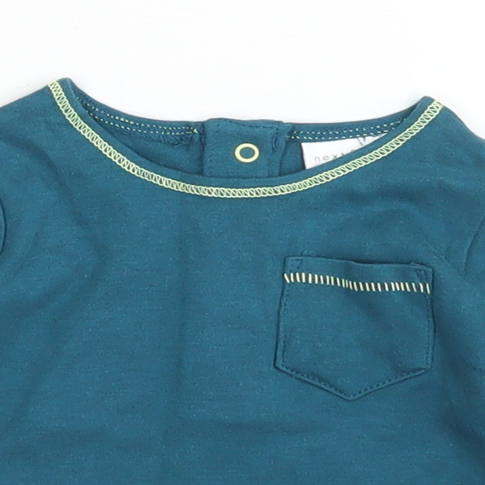 NEXT Boys Green  Cotton Basic T-Shirt Size 0-3 Months Crew Neck Snap
