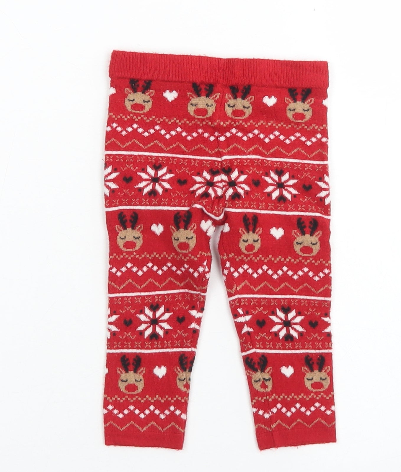 Primark Girls Red Fair Isle Viscose Capri Leggings Size 9 Months