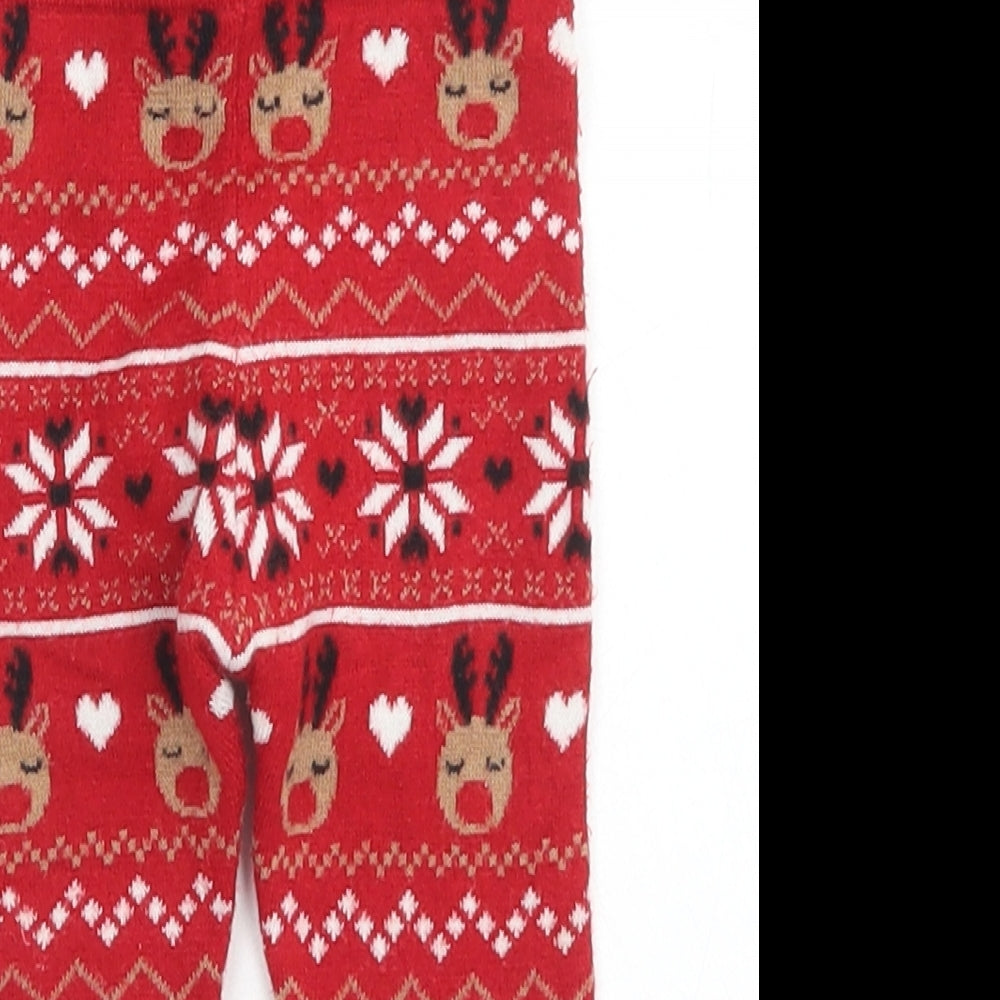 Primark Girls Red Fair Isle Viscose Capri Leggings Size 9 Months