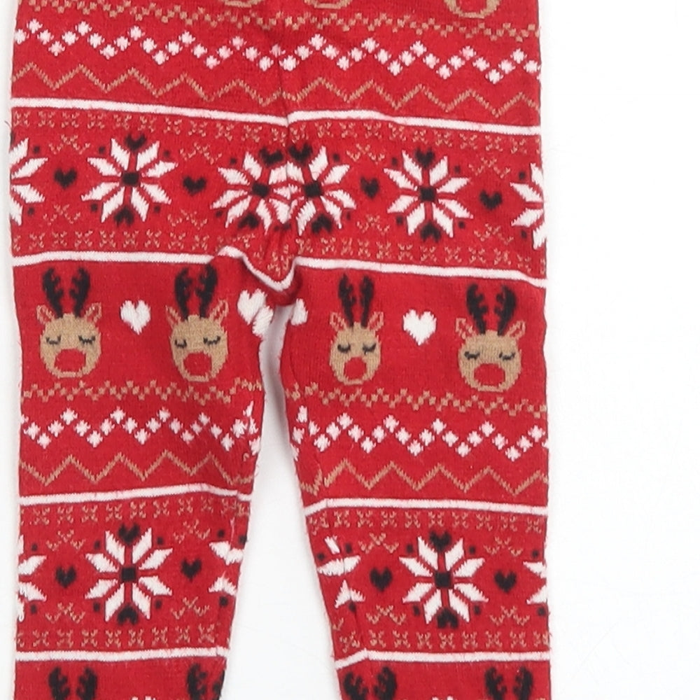 Primark Girls Red Fair Isle Viscose Capri Leggings Size 9 Months