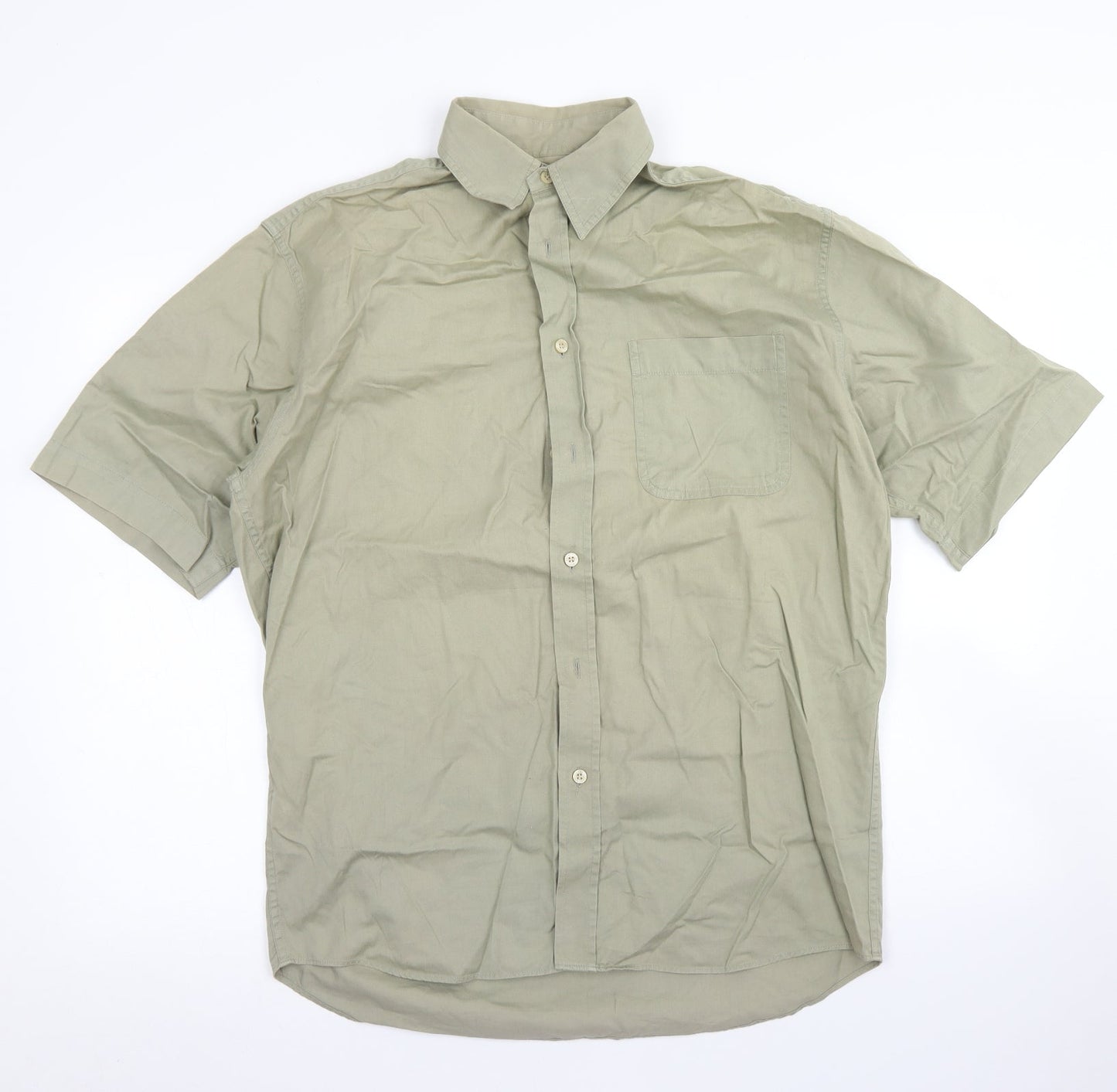 Mens UK Size S Marks & Spencer Green  Button-Up Short Sleeve Casual Shirt