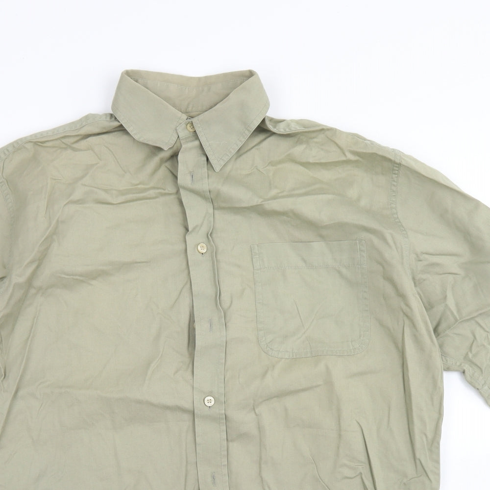 Mens UK Size S Marks & Spencer Green  Button-Up Short Sleeve Casual Shirt