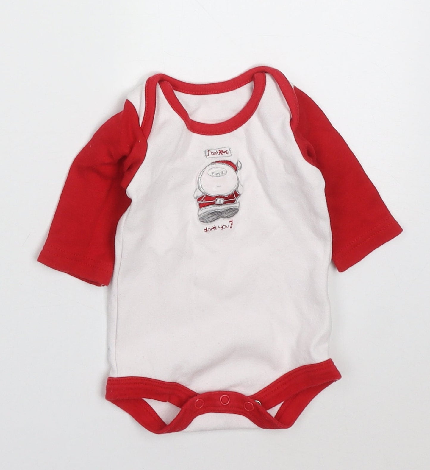 Matalan Baby Red Colourblock Cotton Babygrow One-Piece Size Newborn  Button - Santa I Believe Don't You