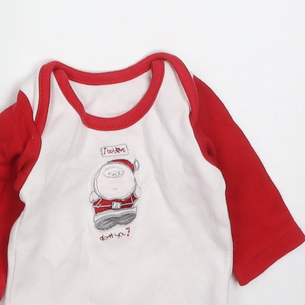 Matalan Baby Red Colourblock Cotton Babygrow One-Piece Size Newborn  Button - Santa I Believe Don't You