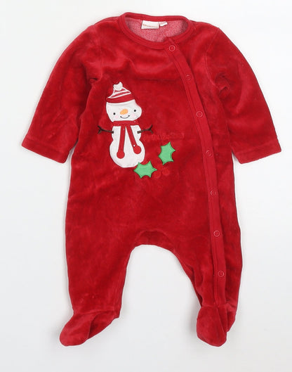 Blue Zoo Baby Red Solid Cotton Cami One Piece Size 0-3 Months  Button - Snowman