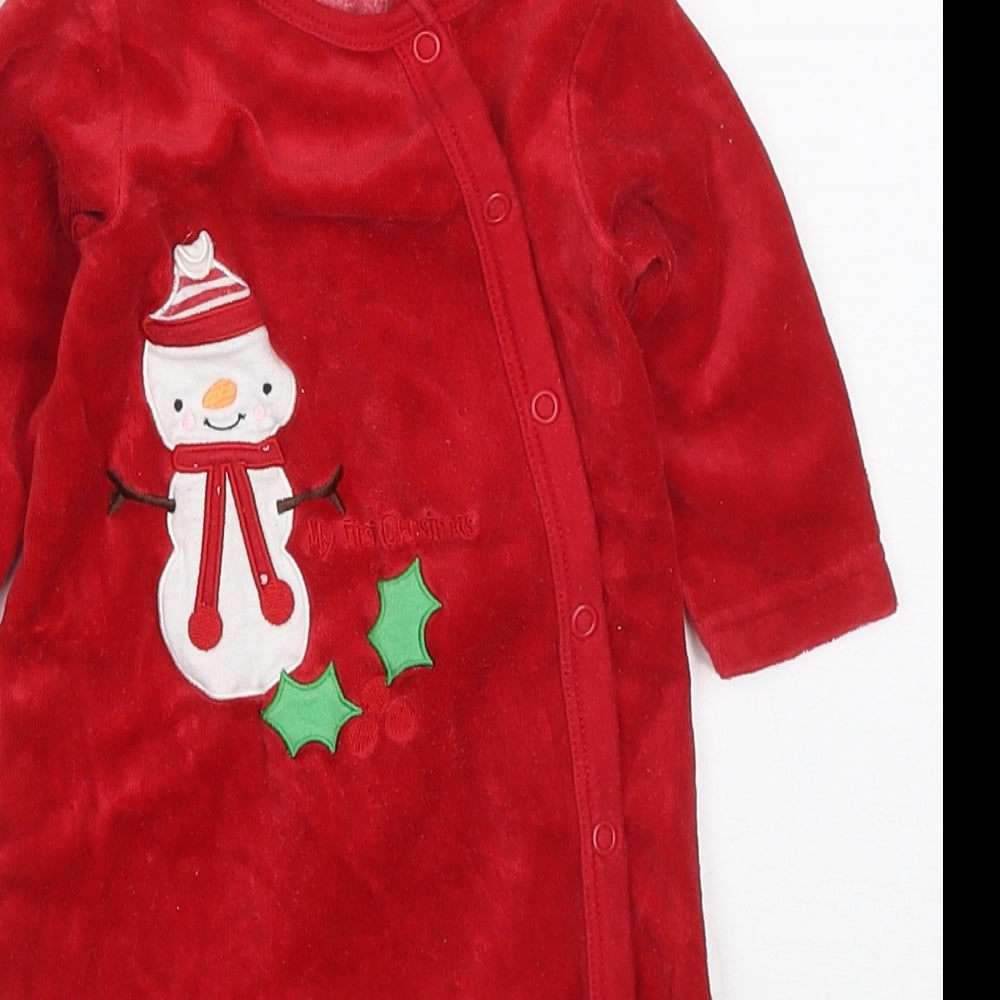 Blue Zoo Baby Red Solid Cotton Cami One Piece Size 0-3 Months  Button - Snowman