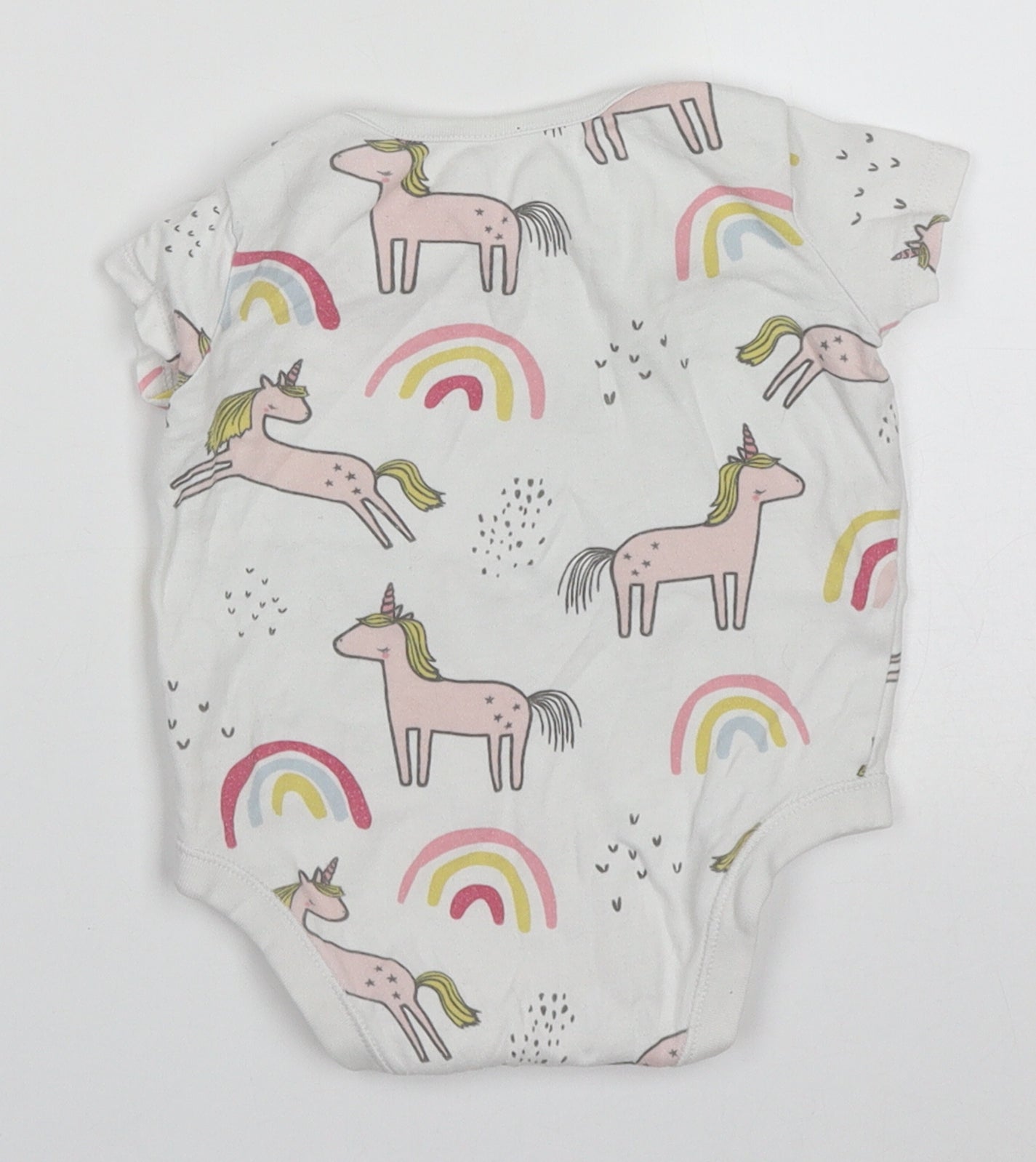 F&F Girls Multicoloured  Cotton Babygrow One-Piece Size 9-12 Months  Button - Unicorns & Rainbows