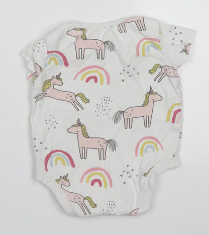 F&F Girls Multicoloured  Cotton Babygrow One-Piece Size 9-12 Months  Button - Unicorns & Rainbows