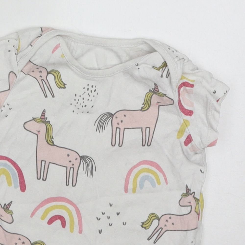 F&F Girls Multicoloured  Cotton Babygrow One-Piece Size 9-12 Months  Button - Unicorns & Rainbows