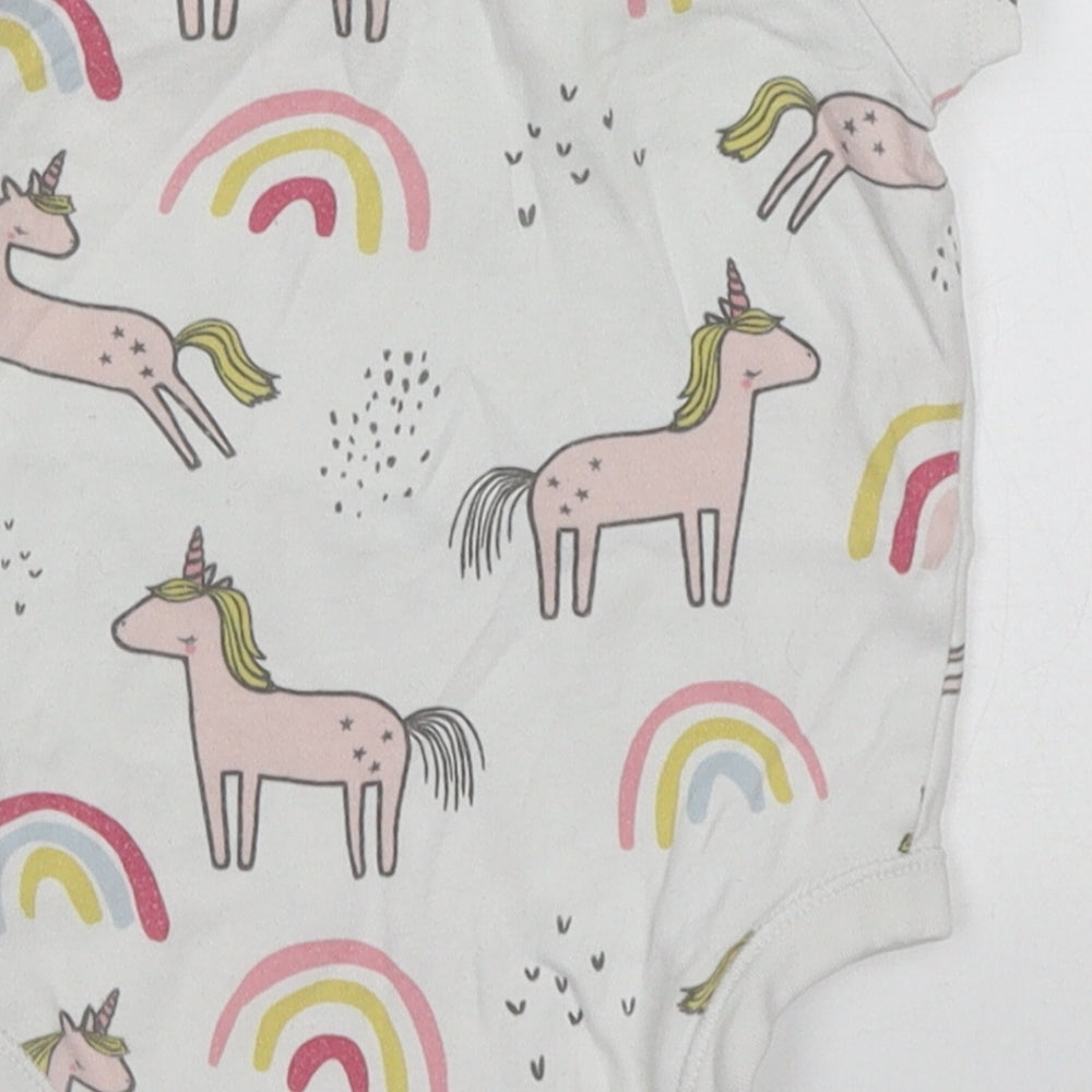 F&F Girls Multicoloured  Cotton Babygrow One-Piece Size 9-12 Months  Button - Unicorns & Rainbows