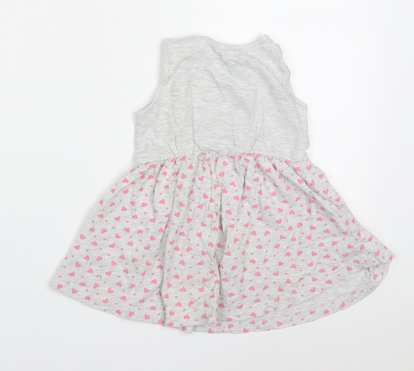 Young Dimension Girls Grey Geometric Cotton Skater Dress  Size 2-3 Years  Round Neck Pullover - Rabbit Hearts