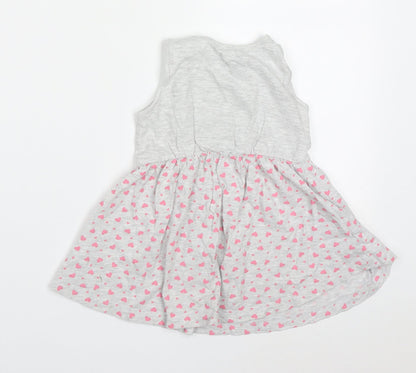 Young Dimension Girls Grey Geometric Cotton Skater Dress  Size 2-3 Years  Round Neck Pullover - Rabbit Hearts