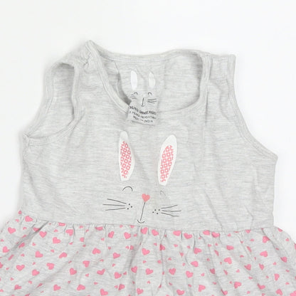 Young Dimension Girls Grey Geometric Cotton Skater Dress  Size 2-3 Years  Round Neck Pullover - Rabbit Hearts