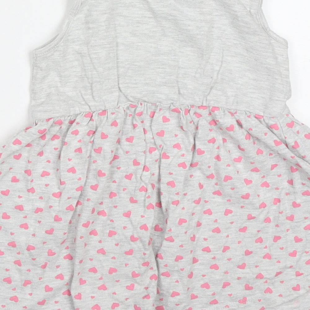 Young Dimension Girls Grey Geometric Cotton Skater Dress  Size 2-3 Years  Round Neck Pullover - Rabbit Hearts