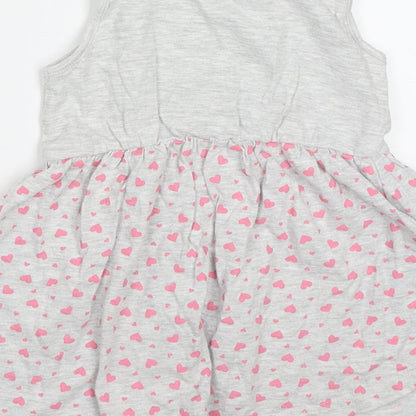 Young Dimension Girls Grey Geometric Cotton Skater Dress  Size 2-3 Years  Round Neck Pullover - Rabbit Hearts
