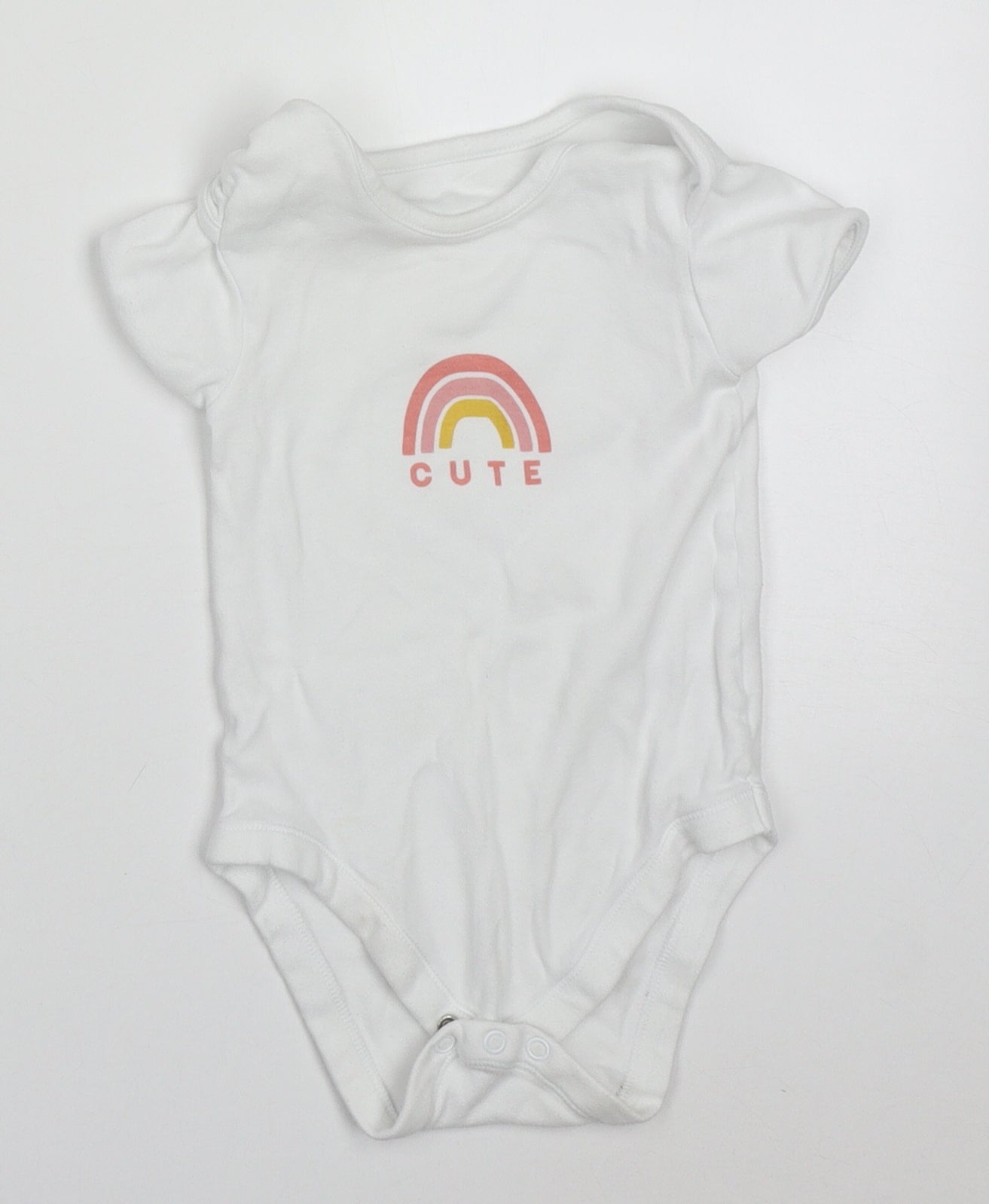 George Girls White  Cotton Babygrow One-Piece Size 18-24 Months  Button - Cute Rainbow