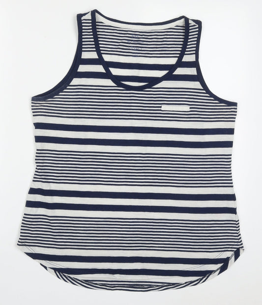 F&F Womens Blue Striped Polyester Basic Tank Size 14 Round Neck