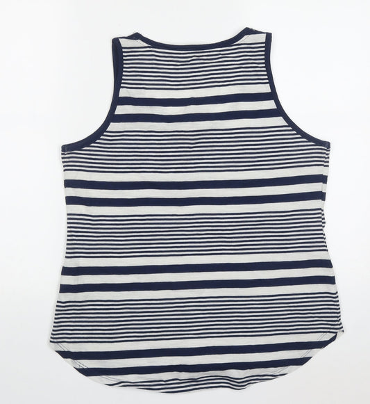 F&F Womens Blue Striped Polyester Basic Tank Size 14 Round Neck