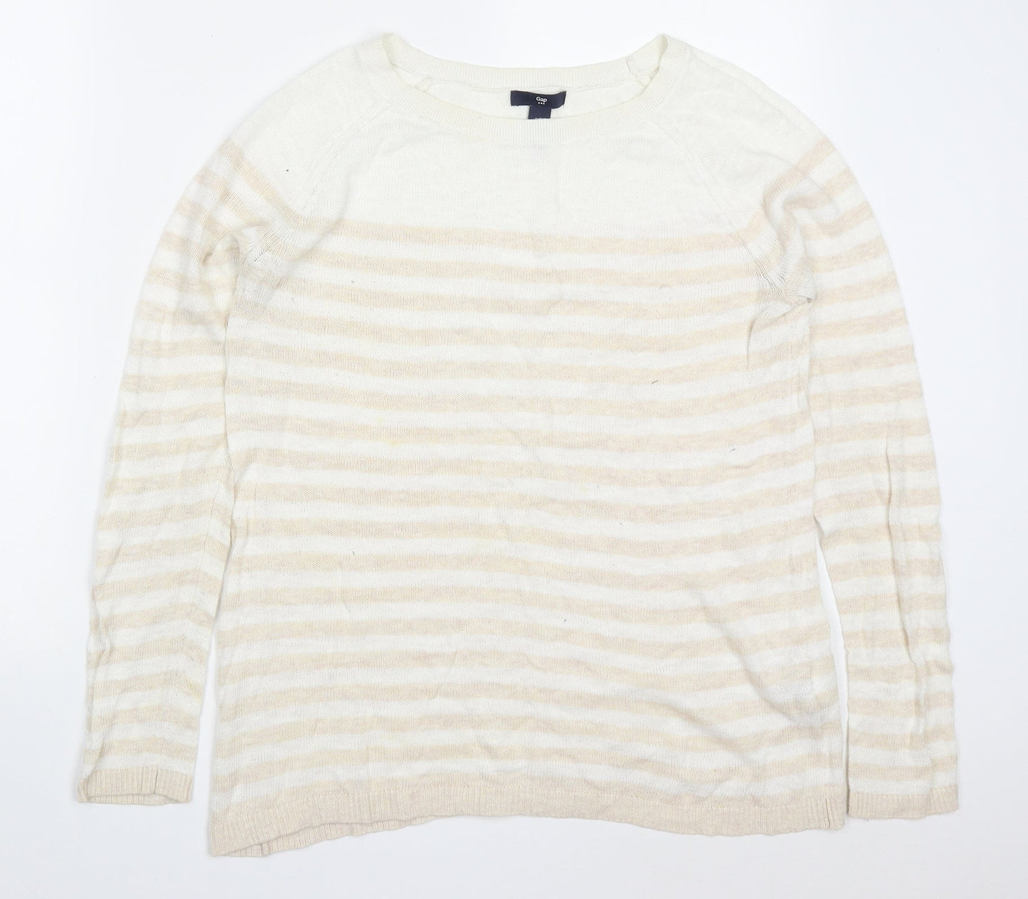Gap Womens Beige Round Neck Striped Cotton Pullover Jumper Size M