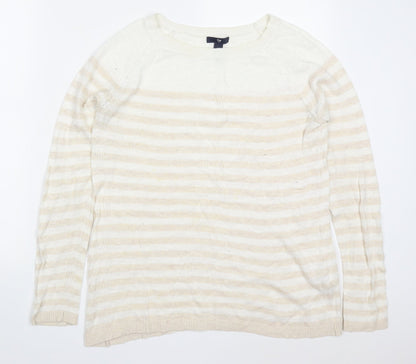 Gap Womens Beige Round Neck Striped Cotton Pullover Jumper Size M