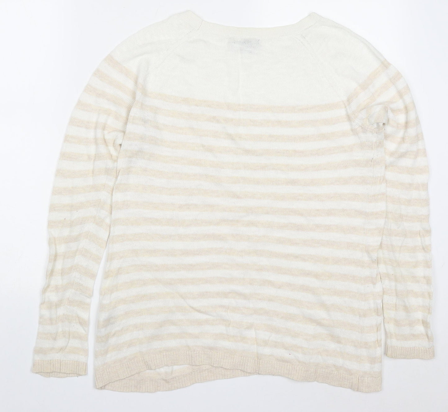 Gap Womens Beige Round Neck Striped Cotton Pullover Jumper Size M