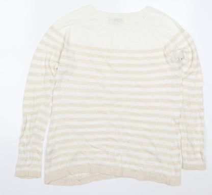 Gap Womens Beige Round Neck Striped Cotton Pullover Jumper Size M