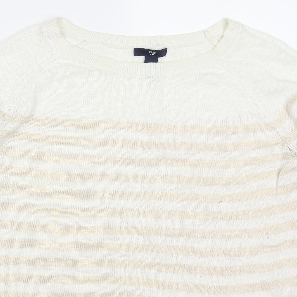 Gap Womens Beige Round Neck Striped Cotton Pullover Jumper Size M