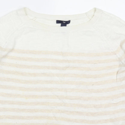 Gap Womens Beige Round Neck Striped Cotton Pullover Jumper Size M