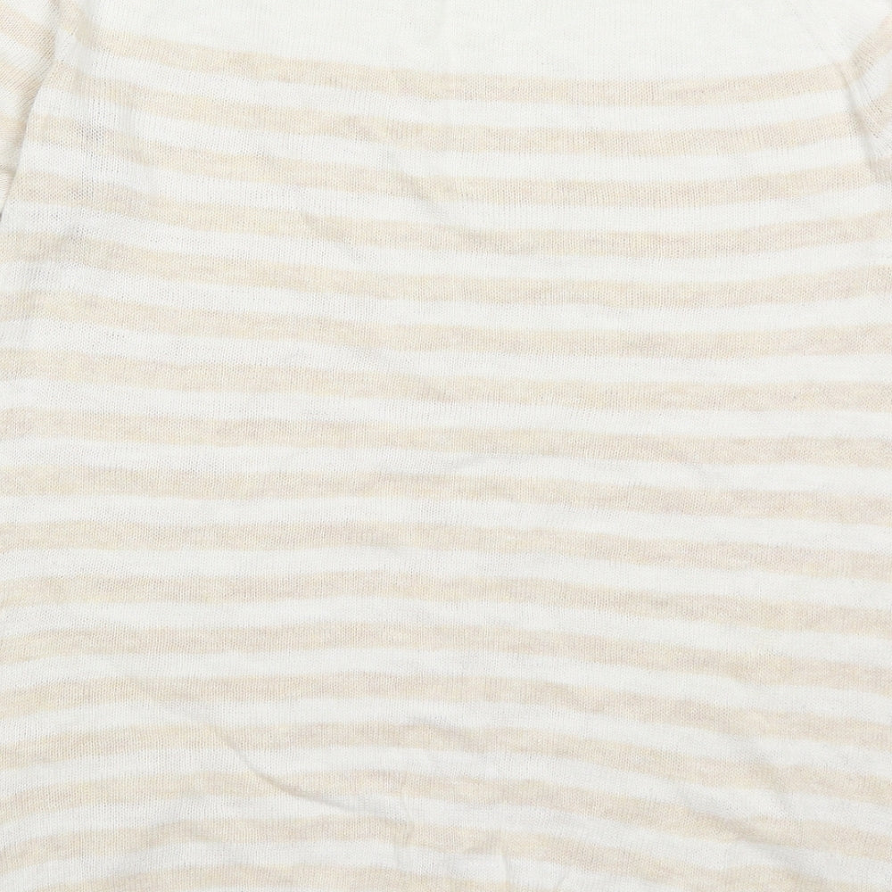 Gap Womens Beige Round Neck Striped Cotton Pullover Jumper Size M