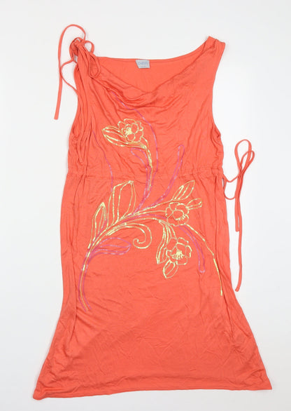 Oasis Womens Red  Viscose Tank Dress  Size 12  Cowl Neck Pullover - Flowers