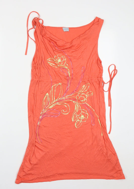 Oasis Womens Red  Viscose Tank Dress  Size 12  Cowl Neck Pullover - Flowers