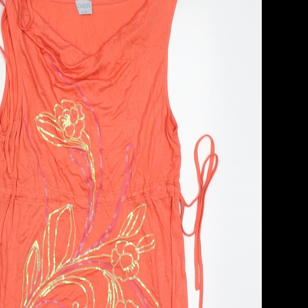 Oasis Womens Red  Viscose Tank Dress  Size 12  Cowl Neck Pullover - Flowers