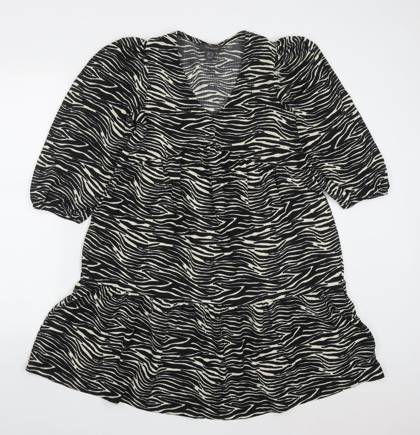 Primark Womens Black Animal Print Polyester Trapeze & Swing  Size 6  V-Neck Pullover