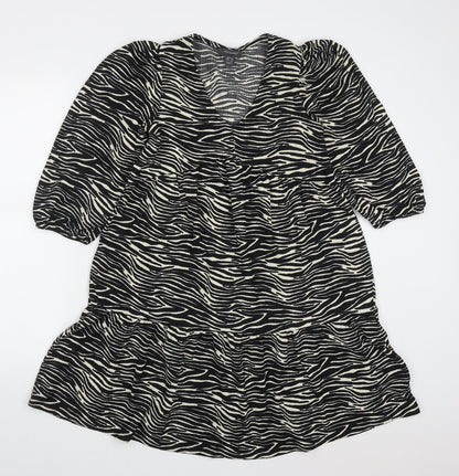 Primark Womens Black Animal Print Polyester Trapeze & Swing  Size 6  V-Neck Pullover