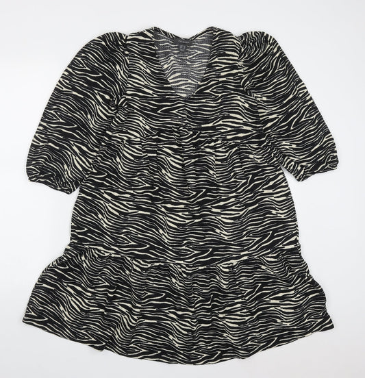 Primark Womens Black Animal Print Polyester Trapeze & Swing  Size 6  V-Neck Pullover