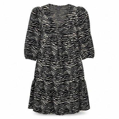 Primark Womens Black Animal Print Polyester Trapeze & Swing  Size 6  V-Neck Pullover