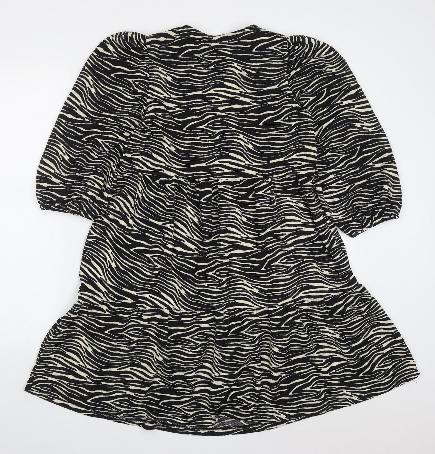 Primark Womens Black Animal Print Polyester Trapeze & Swing  Size 6  V-Neck Pullover