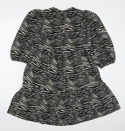 Primark Womens Black Animal Print Polyester Trapeze & Swing  Size 6  V-Neck Pullover