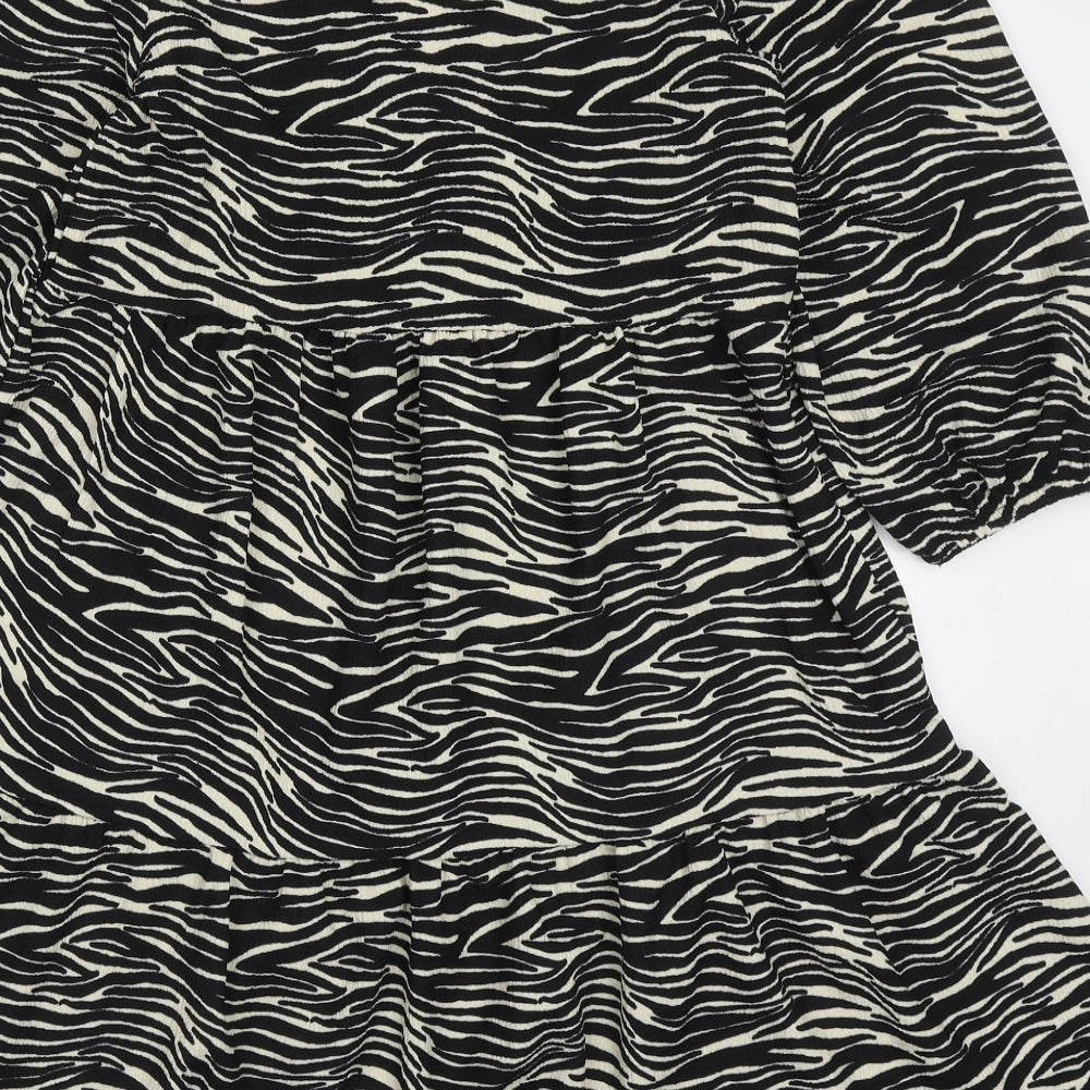 Primark Womens Black Animal Print Polyester Trapeze & Swing  Size 6  V-Neck Pullover