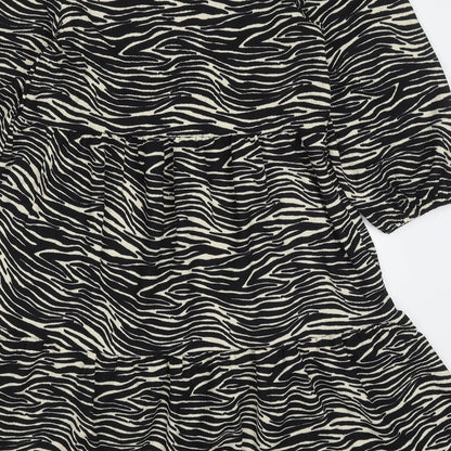 Primark Womens Black Animal Print Polyester Trapeze & Swing  Size 6  V-Neck Pullover